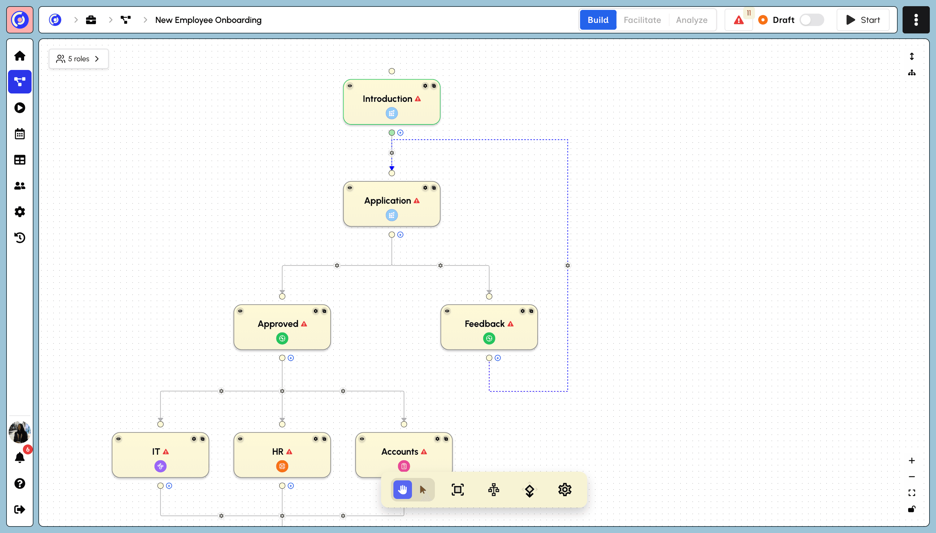 The builder canvas showing an onboarding Map with stages connected by transition paths.