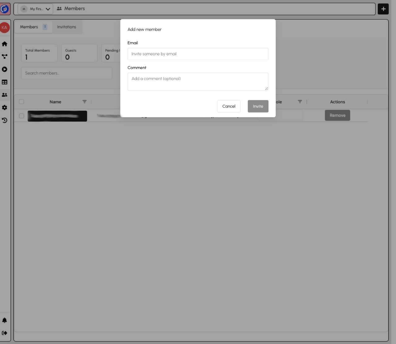 Invite Member Dialog