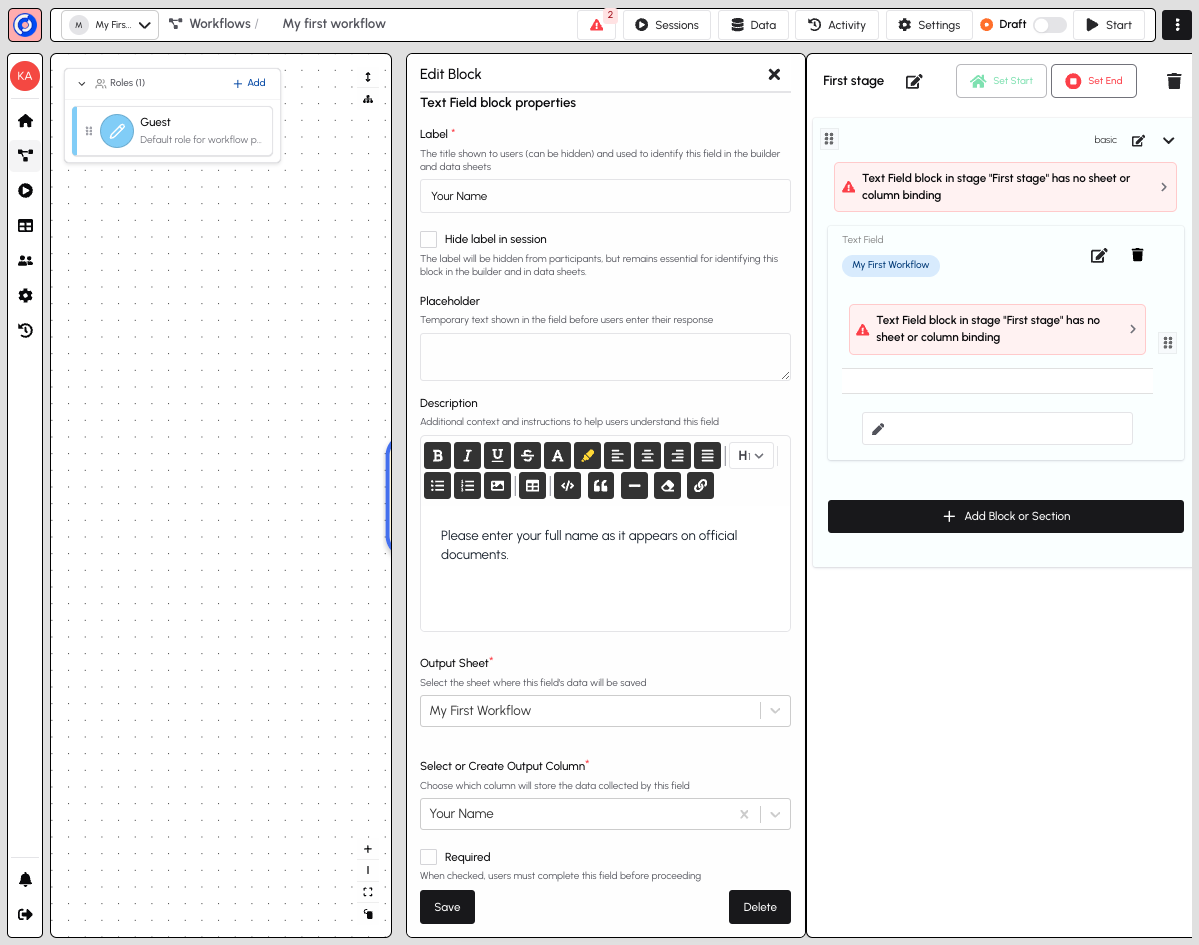 Sheet Column Settings