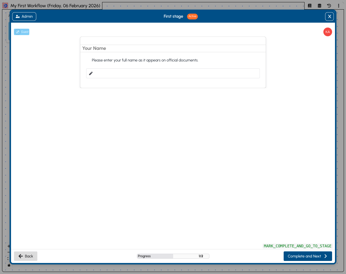 Session First Stage Dialog