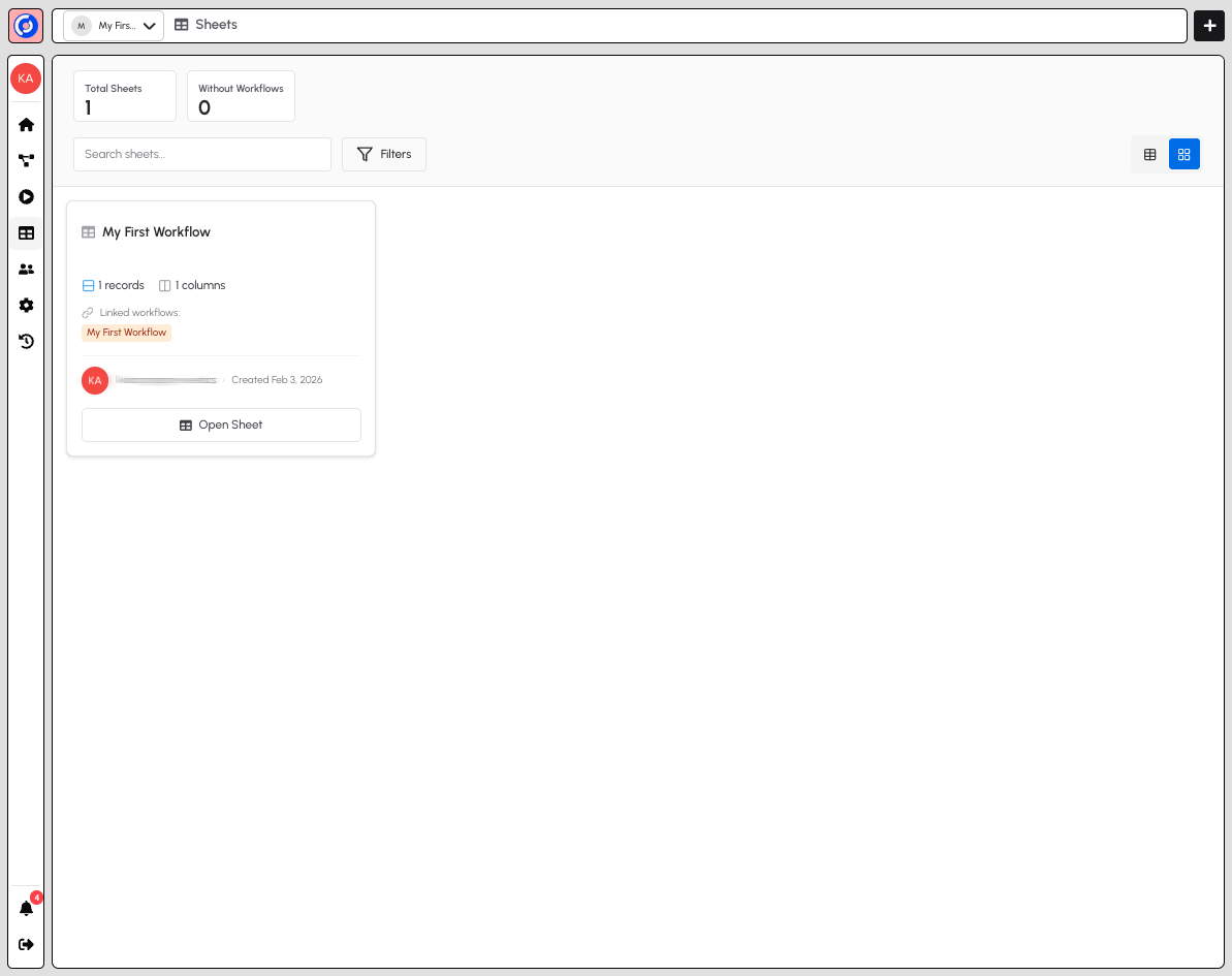 Sheets List Page